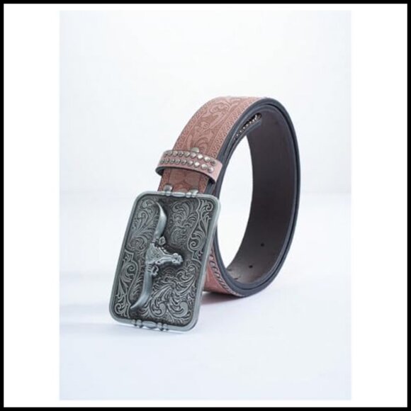 Vintage Western Belt PU Leather Square Buckle Retro Cowgirl Chic Casual main image 4